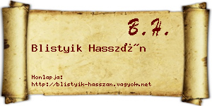 Blistyik Hasszán névjegykártya